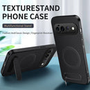Google Pixel 11 Pro XL Rugged Magnetic Kickstand Case — Carbon Fiber Texture with 2 Tempered Glass Protectors (Black)