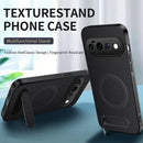 Google Pixel 11 Pro Rugged Magnetic Kickstand Case — Carbon Fiber Texture with 2 Tempered Glass Protectors (Black)