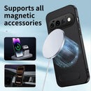 Google Pixel 11 Pro Rugged Magnetic Kickstand Case — Carbon Fiber Texture with 2 Tempered Glass Protectors (Black)