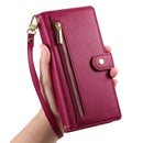 Google Pixel 11 Pro Leather Zipper Wallet Case with Straps (Red)