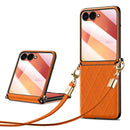 Samsung Galaxy Z Flip8 Rhombus Leather Case with Shoulder Strap - Orange