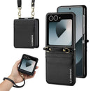 Samsung Galaxy Z Flip8 Leather Card-Slot Case with Wrist Strap - Black