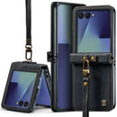 Samsung Galaxy Z Flip8 Matte Leather Folding Case with Hand Strap - Black