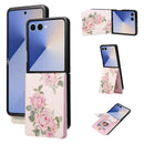 Samsung Galaxy Z Flip 8 Floral Leather RFID Card Case - Rose Flower