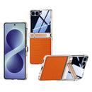 Samsung Galaxy Z Flip 8 Kickstand Leather Case with Privacy Screen Protector - Orange
