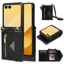 Samsung Galaxy Z Flip8 Zipper Wallet Case with Shoulder Strap - Black