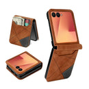 Samsung Galaxy Z Flip 8 Color-Splice Leather Card Case - Brown
