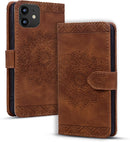 Google Pixel 9 Pro Durable PU Leather Wallet Case Protective Cover - Mandala Brown