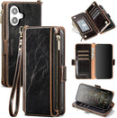 iPhone 16 Wallet Case RFID Blocking Zipper Credit Card Holder Slots Red