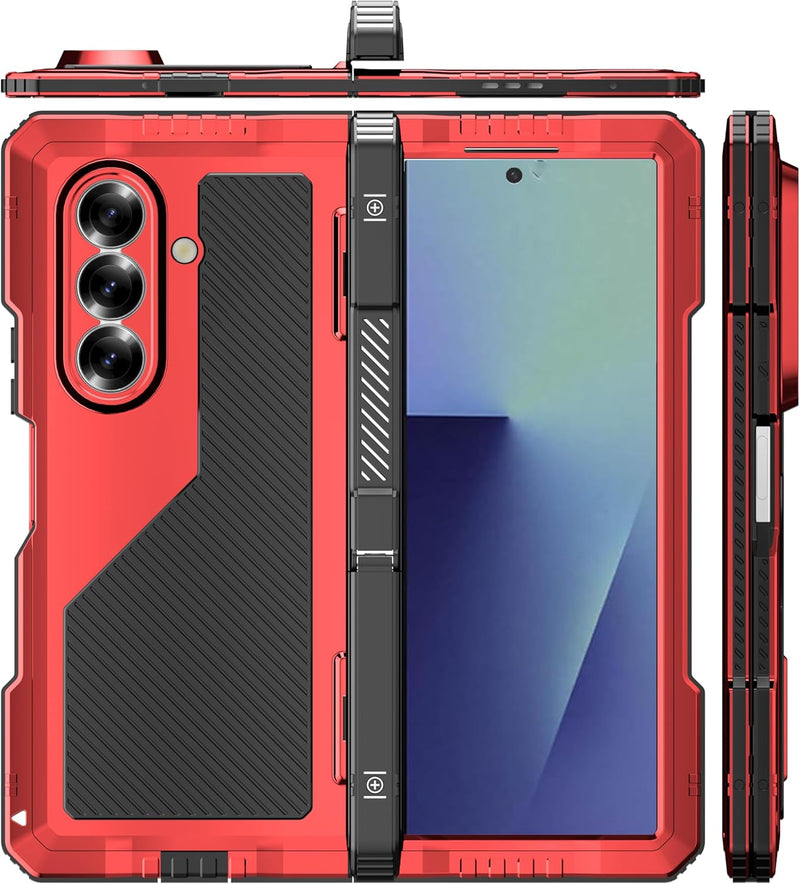 NINKI for Z Fold 7 Case with S Pen Holder & Kickstand, Metal Silicone Hinge Cover for Samsung Galaxy Z Fold 7 Case with Screen Protector, Rugged Protective Galaxy Fold7 5G Phone Cover with Stand - Red