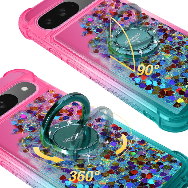 Pixel 9 Case Pixel 9 Pro Case Ring Moving Liquid Holographic Sparkle Glitter Case Diamond Protective Case - Gorilla Cases