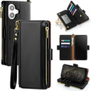 iPhone 16 Wallet Case RFID Blocking Zipper Credit Card Holder Slots Red