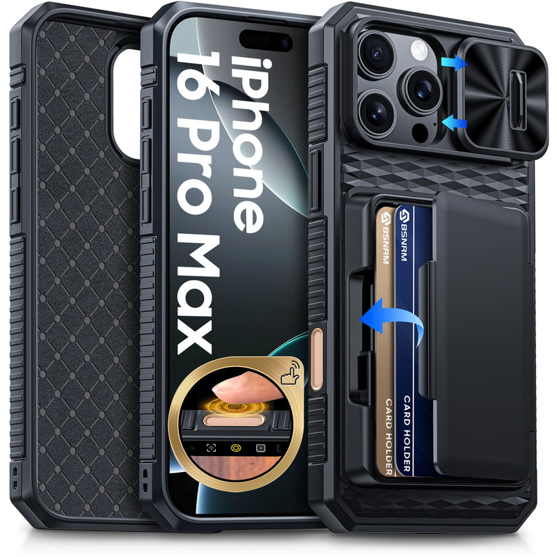 for iPhone 17 Pro Max Case Wallet, Built-in RFID Blocking Card Holder (4-5 Cards), Camera Control Button, Slide Camera Cover, Shockproof Rugged Silicone Phone Case for iPhone 17 Pro Max, Orange