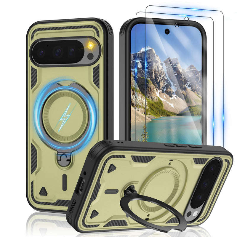 Gritup for Google Pixel 10 Pro XL Case：Compatible with MagSafe | with HD Screen Protector×2 | Metal Rotated Kickstand | Military Grade Drop Proof Protective | Anti-Fingerprint,Black