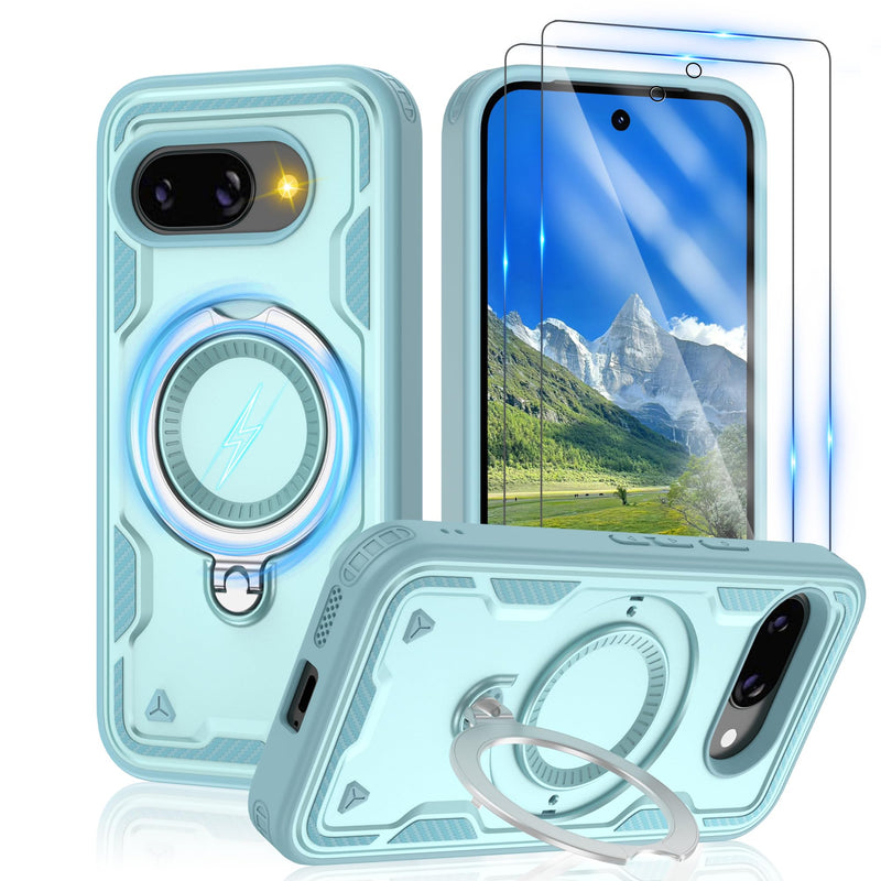 Gritup for Google Pixel 10 Pro XL Case：Compatible with MagSafe | with HD Screen Protector×2 | Metal Rotated Kickstand | Military Grade Drop Proof Protective | Anti-Fingerprint,Black