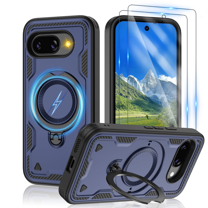 Gritup for Google Pixel 10 Pro XL Case：Compatible with MagSafe | with HD Screen Protector×2 | Metal Rotated Kickstand | Military Grade Drop Proof Protective | Anti-Fingerprint,Black