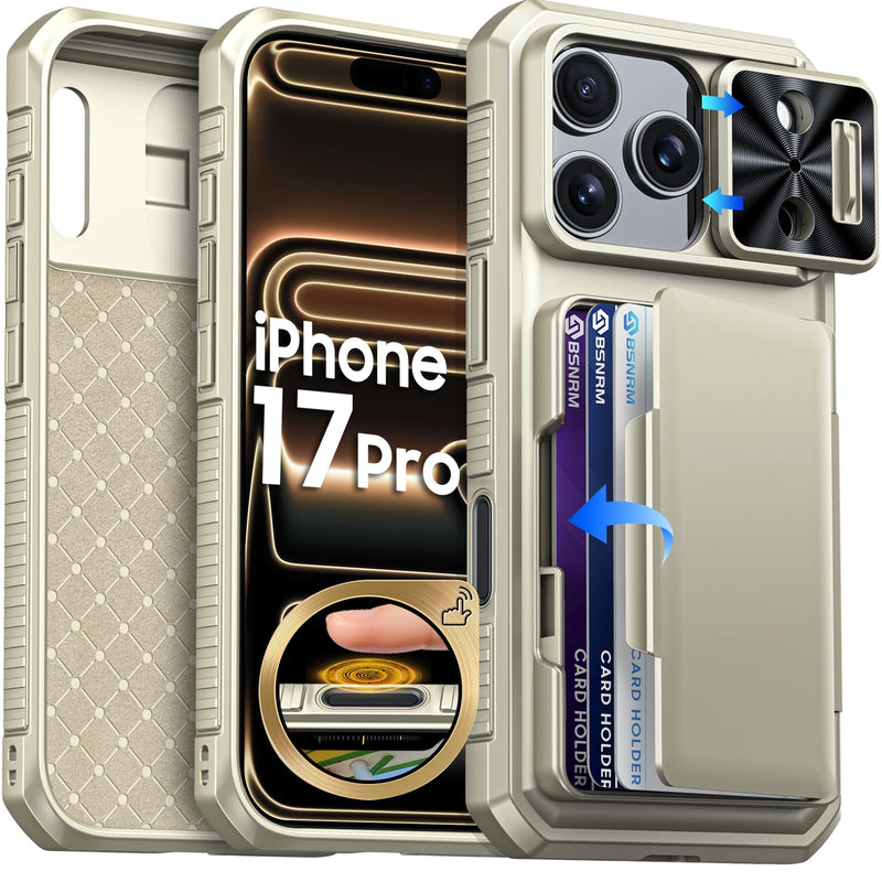 for iPhone 17 Pro Max Case Wallet, Built-in RFID Blocking Card Holder (4-5 Cards), Camera Control Button, Slide Camera Cover, Shockproof Rugged Silicone Phone Case for iPhone 17 Pro Max, Orange