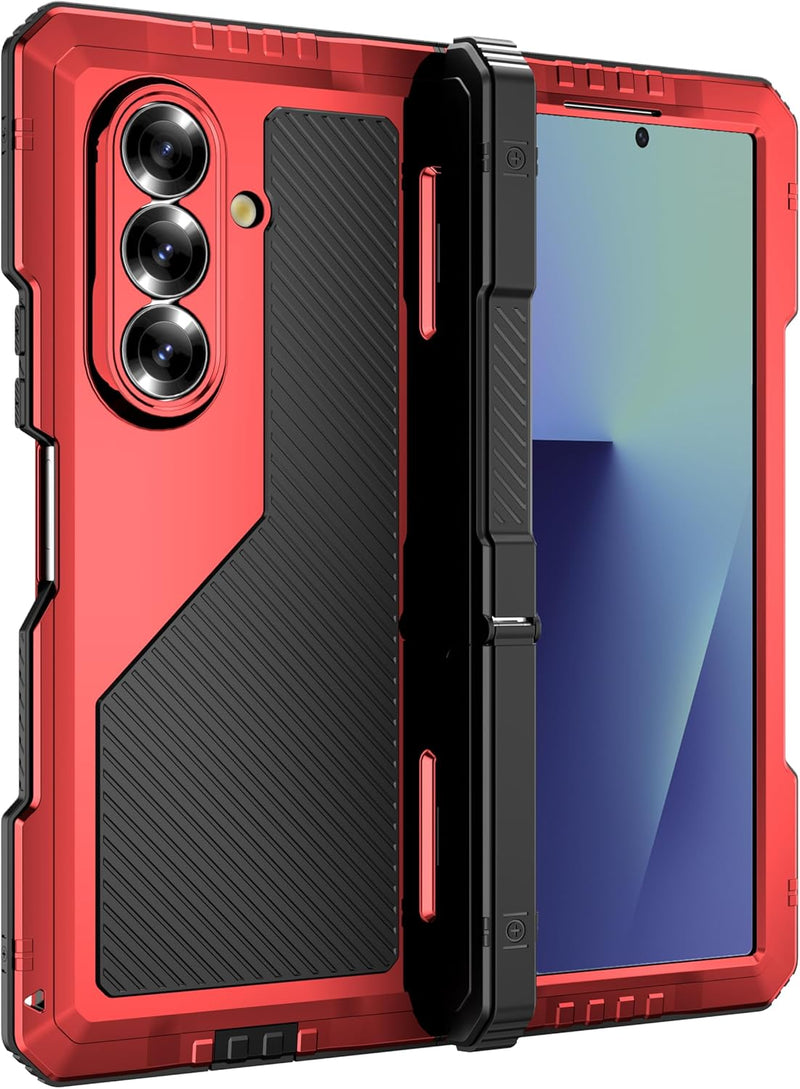 NINKI for Z Fold 7 Case with S Pen Holder & Kickstand, Metal Silicone Hinge Cover for Samsung Galaxy Z Fold 7 Case with Screen Protector, Rugged Protective Galaxy Fold7 5G Phone Cover with Stand - Red