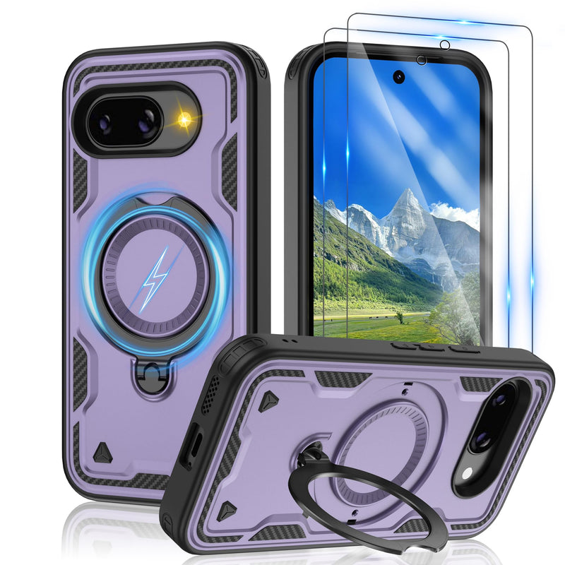 Gritup for Google Pixel 10 Pro XL Case：Compatible with MagSafe | with HD Screen Protector×2 | Metal Rotated Kickstand | Military Grade Drop Proof Protective | Anti-Fingerprint,Black