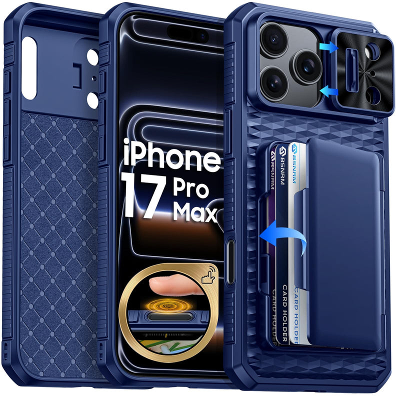 for iPhone 17 Pro Max Case Wallet, Built-in RFID Blocking Card Holder (4-5 Cards), Camera Control Button, Slide Camera Cover, Shockproof Rugged Silicone Phone Case for iPhone 17 Pro Max, Orange