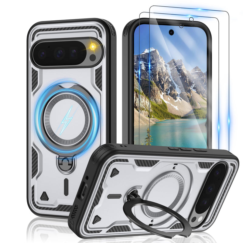 Gritup for Google Pixel 10 Pro XL Case：Compatible with MagSafe | with HD Screen Protector×2 | Metal Rotated Kickstand | Military Grade Drop Proof Protective | Anti-Fingerprint,Black