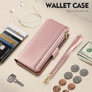 iPhone 16 Wallet Case RFID Blocking Zipper Credit Card Holder Slots Red