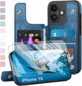 iPhone 16 Case Wallet Card Holder Case 2 Screen Protectors Folio Cove Cases 6.1" for Apple 16 Light Brown