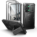 Galaxy S25 FE rugged case in black with slide camera cover and kickstand