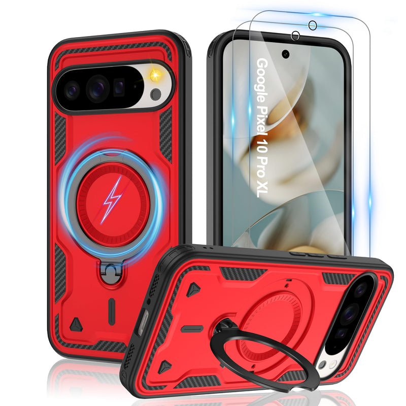 Gritup for Google Pixel 10 Pro XL Case：Compatible with MagSafe | with HD Screen Protector×2 | Metal Rotated Kickstand | Military Grade Drop Proof Protective | Anti-Fingerprint,Black
