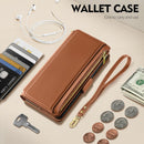 iPhone 16 Wallet Case RFID Blocking Zipper Credit Card Holder Slots Red