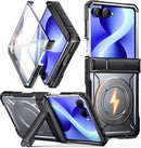 Galaxy Z Flip 8 Rugged Case with Hinge Protection, Tempered Glass and Kickstand – Black Clear