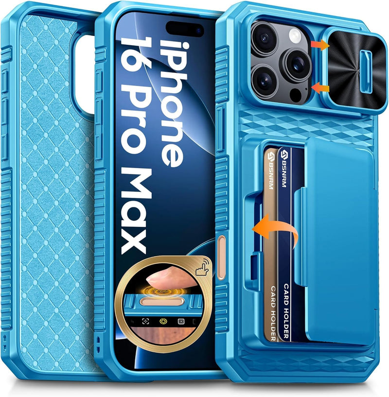 for iPhone 17 Pro Max Case Wallet, Built-in RFID Blocking Card Holder (4-5 Cards), Camera Control Button, Slide Camera Cover, Shockproof Rugged Silicone Phone Case for iPhone 17 Pro Max, Orange