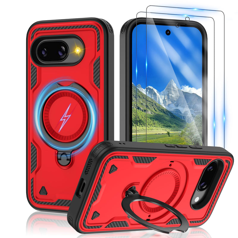 Gritup for Google Pixel 10 Pro XL Case：Compatible with MagSafe | with HD Screen Protector×2 | Metal Rotated Kickstand | Military Grade Drop Proof Protective | Anti-Fingerprint,Black