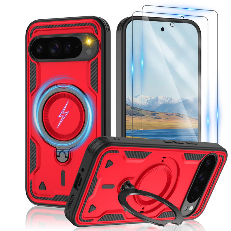 Gritup for Google Pixel 10 Pro XL Case：Compatible with MagSafe | with HD Screen Protector×2 | Metal Rotated Kickstand | Military Grade Drop Proof Protective | Anti-Fingerprint,Black