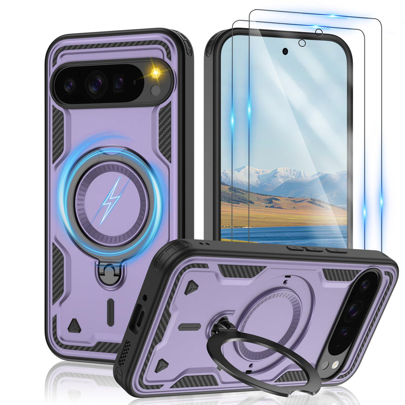 Gritup for Google Pixel 10 Pro XL Case：Compatible with MagSafe | with HD Screen Protector×2 | Metal Rotated Kickstand | Military Grade Drop Proof Protective | Anti-Fingerprint,Black