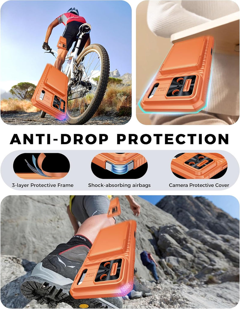 for iPhone 17 Pro Max Case Wallet, Built-in RFID Blocking Card Holder (4-5 Cards), Camera Control Button, Slide Camera Cover, Shockproof Rugged Silicone Phone Case for iPhone 17 Pro Max, Orange