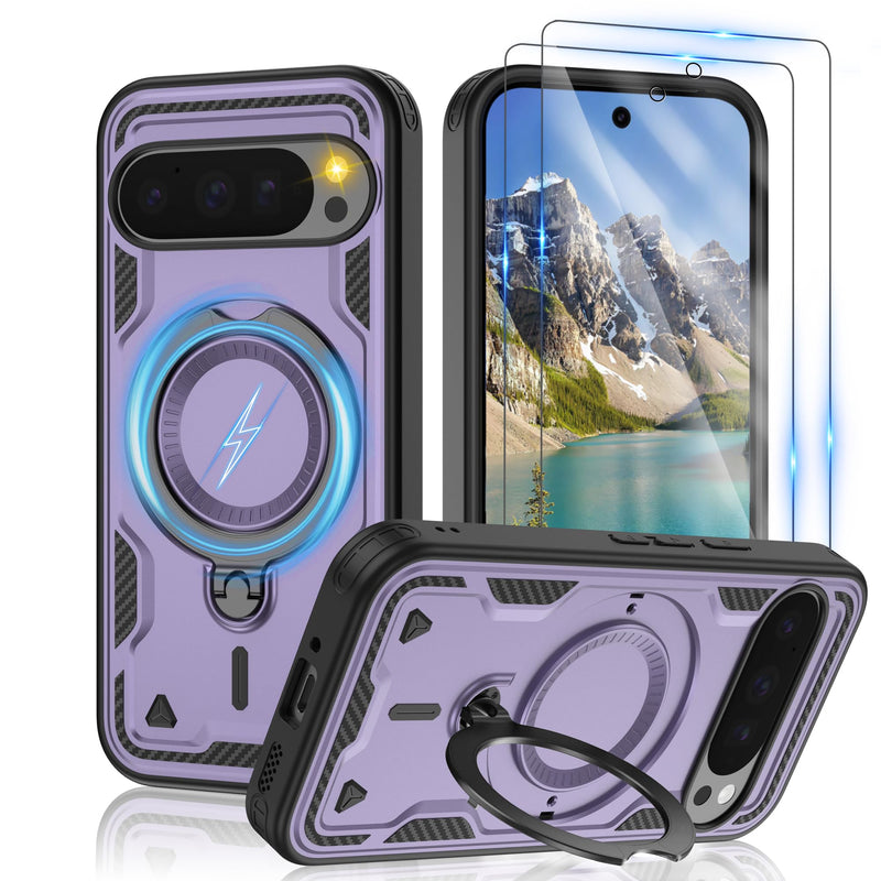 Gritup for Google Pixel 10 Pro XL Case：Compatible with MagSafe | with HD Screen Protector×2 | Metal Rotated Kickstand | Military Grade Drop Proof Protective | Anti-Fingerprint,Black