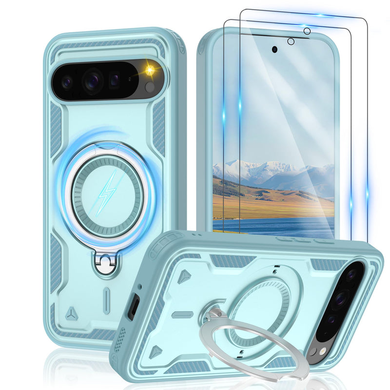 Gritup for Google Pixel 10 Pro XL Case：Compatible with MagSafe | with HD Screen Protector×2 | Metal Rotated Kickstand | Military Grade Drop Proof Protective | Anti-Fingerprint,Black