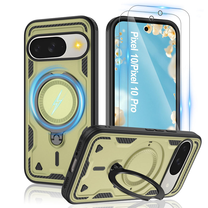 Gritup for Google Pixel 10 Pro XL Case：Compatible with MagSafe | with HD Screen Protector×2 | Metal Rotated Kickstand | Military Grade Drop Proof Protective | Anti-Fingerprint,Black