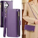 iPhone 16 Wallet Case RFID Blocking Zipper Credit Card Holder Slots Red