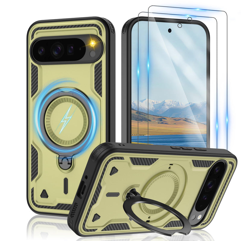 Gritup for Google Pixel 10 Pro XL Case：Compatible with MagSafe | with HD Screen Protector×2 | Metal Rotated Kickstand | Military Grade Drop Proof Protective | Anti-Fingerprint,Black