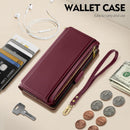 iPhone 16 Wallet Case RFID Blocking Zipper Credit Card Holder Slots Red