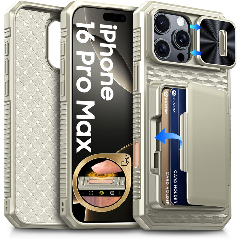 for iPhone 17 Pro Max Case Wallet, Built-in RFID Blocking Card Holder (4-5 Cards), Camera Control Button, Slide Camera Cover, Shockproof Rugged Silicone Phone Case for iPhone 17 Pro Max, Orange