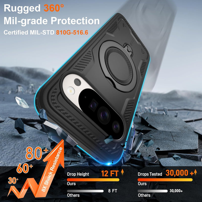 Gritup for Google Pixel 10 Pro XL Case：Compatible with MagSafe | with HD Screen Protector×2 | Metal Rotated Kickstand | Military Grade Drop Proof Protective | Anti-Fingerprint,Black