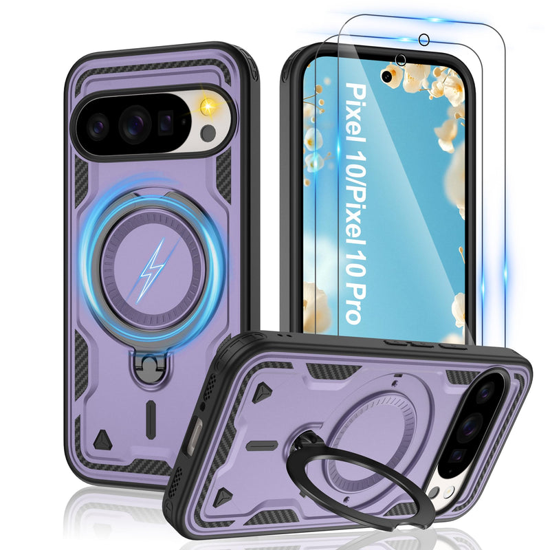 Gritup for Google Pixel 10 Pro XL Case：Compatible with MagSafe | with HD Screen Protector×2 | Metal Rotated Kickstand | Military Grade Drop Proof Protective | Anti-Fingerprint,Black