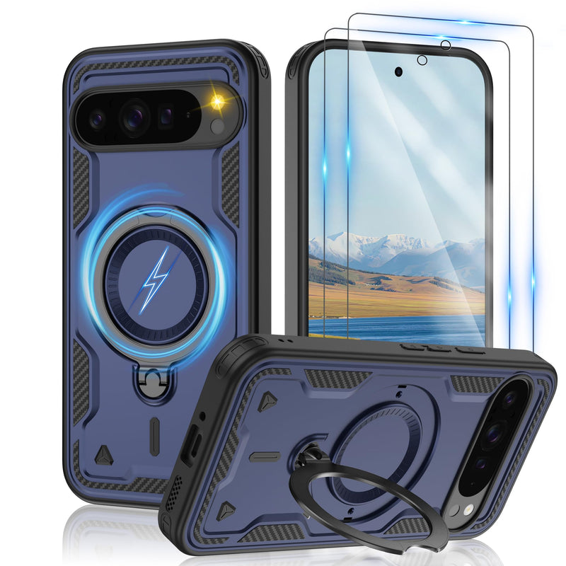 Gritup for Google Pixel 10 Pro XL Case：Compatible with MagSafe | with HD Screen Protector×2 | Metal Rotated Kickstand | Military Grade Drop Proof Protective | Anti-Fingerprint,Black