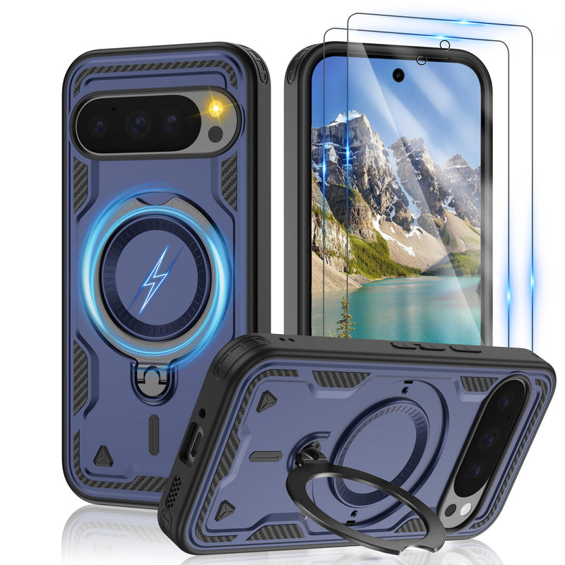 Gritup for Google Pixel 10 Pro XL Case：Compatible with MagSafe | with HD Screen Protector×2 | Metal Rotated Kickstand | Military Grade Drop Proof Protective | Anti-Fingerprint,Black