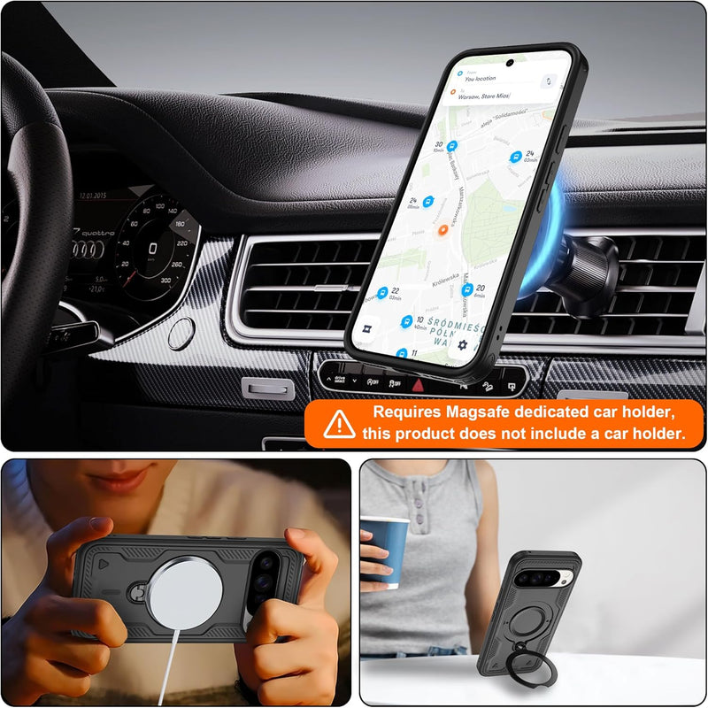 Gritup for Google Pixel 10 Pro XL Case：Compatible with MagSafe | with HD Screen Protector×2 | Metal Rotated Kickstand | Military Grade Drop Proof Protective | Anti-Fingerprint,Black