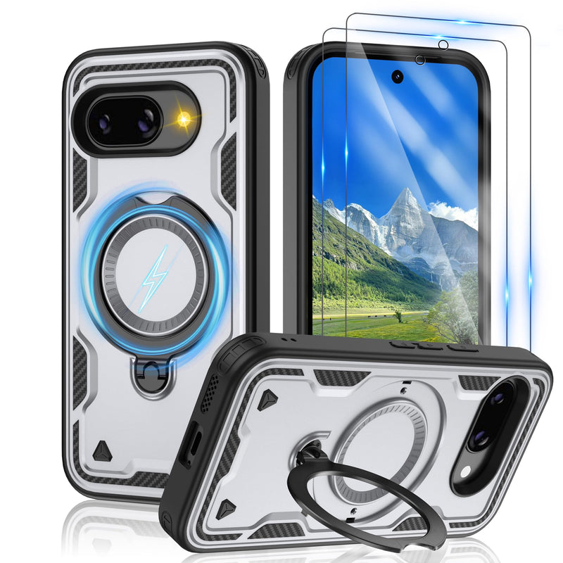 Gritup for Google Pixel 10 Pro XL Case：Compatible with MagSafe | with HD Screen Protector×2 | Metal Rotated Kickstand | Military Grade Drop Proof Protective | Anti-Fingerprint,Black