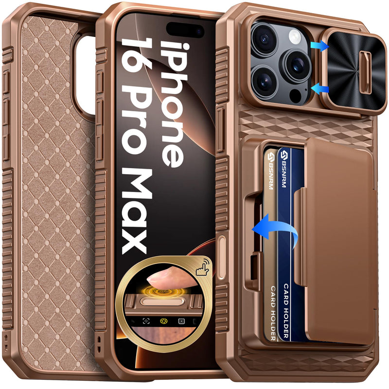 for iPhone 17 Pro Max Case Wallet, Built-in RFID Blocking Card Holder (4-5 Cards), Camera Control Button, Slide Camera Cover, Shockproof Rugged Silicone Phone Case for iPhone 17 Pro Max, Orange